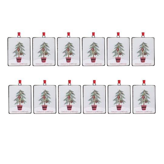 12ct. Seasons Greetings Pine Tree Ornament
